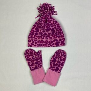Hanna Andersson Girls’ Pink Fleece Pom Pom Beanie and Mittens Set